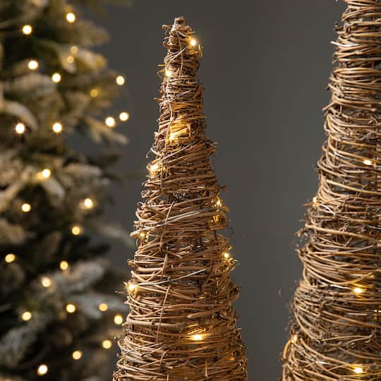 Glitzhome® Pre-Lit Rattan Christmas Table Tree Décor Set with Timer